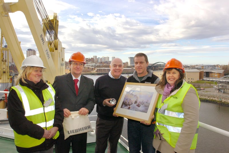 Geoff Husband, second left from Liebherr, was there to help the celebrations at the maiden voyage of the German ship Regine in 2009.
He was joined by Wendy Nice, Harold Matthes and Susan Husband.
