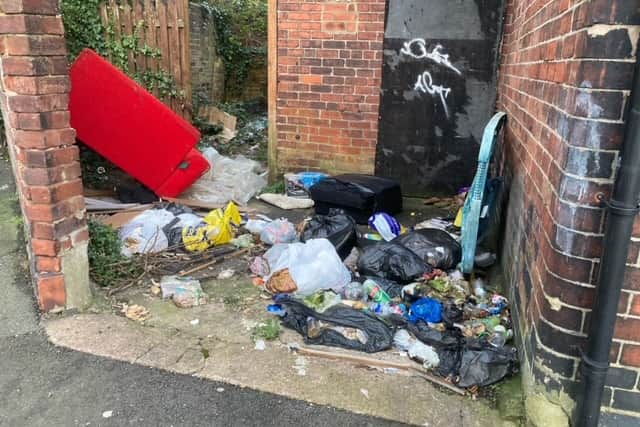 Fly-tipping at an empty house in Firth Park, Sheffield. The council says it has written to the landlord of the property, at the corner of Wheldrake Road and Hucklow Road, urging them to remove the rubbish as soon as possible. If the owner fails to act, the council says, it will get the waste removed and send them the bill.