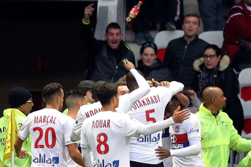 Lyon celebrates Maolida's only Ligue 1 goal for the French side in 2017. 