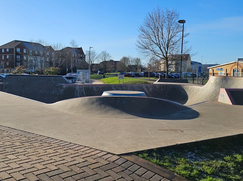 Bradley Stoke skate park is near the entrance to the nature reserve by the leisure centre.