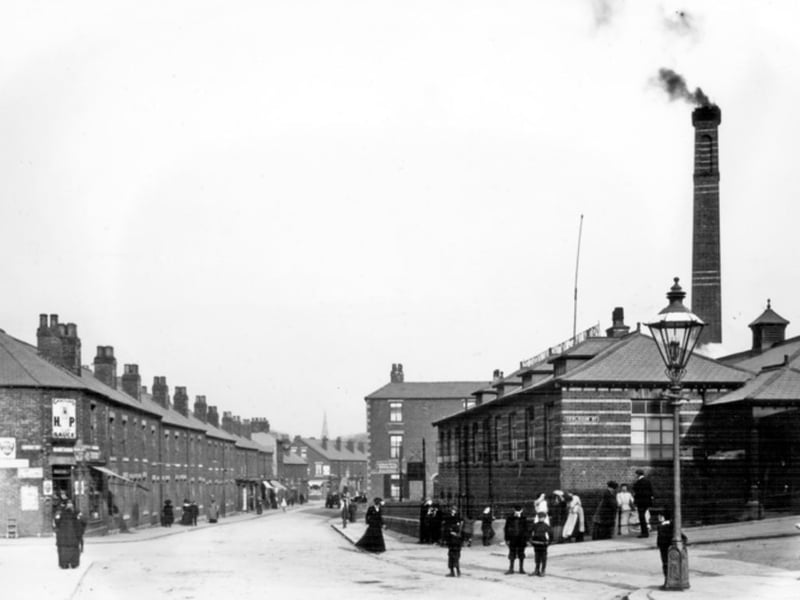 Sharrow Vale Road, showing the Sharrow Vale Sanitary Steam Laundry (proprietors Thomas Watson and Co.) at junction of Cowlishaw Road, some time between 1900 and 1919