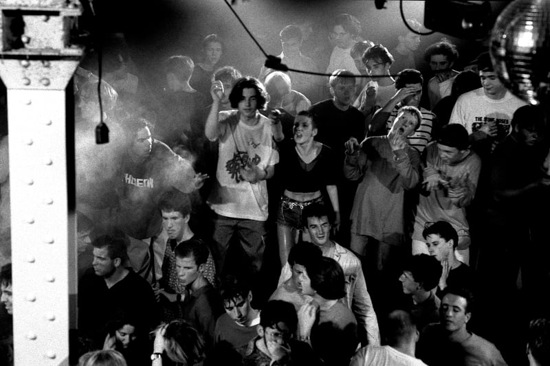 Ravers on the main stage in the Hacienda, 1989. 
