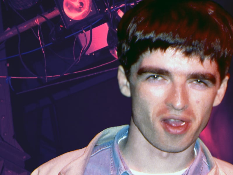 Noel Gallagher when still a roadie for the Inspiral Carpets, pre Oasis at the Hacienda, 1989. 