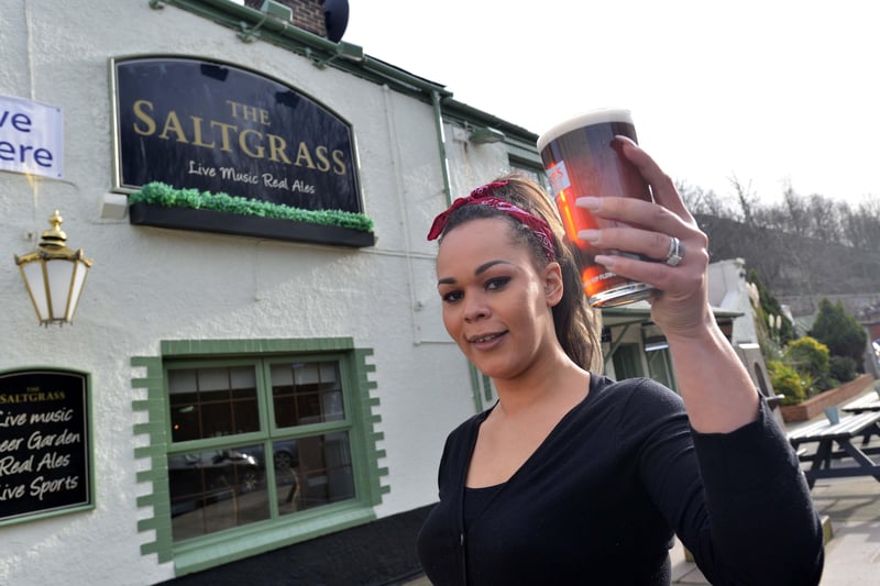 Natalie Ingram outside the pub after its reopening six years ago.