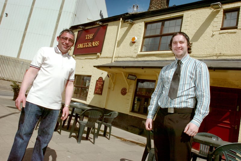 New owner Mark Scott and manager Shaun Tait posed for this photo outside the Saltgrass in May 2009.