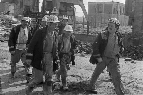 Miners finishing their last shift at South Hetton colliery in March 1983.