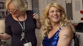 This behind the scenes image from BBC One's 2010 series 'Accused' shows Sean Bean wearing the blonde wig for his role as 'Tracie'. Now, fans can get their hands on the unique piece of memorabilia through a charity auction. Image by BBC Pictures.