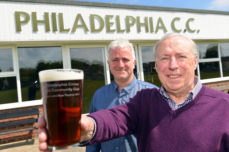 Philadelphia Cricket Club's annual beer festival eight years ago. Chairman Malcolm Pratt and bar manager Paul Thompson are pictured.
