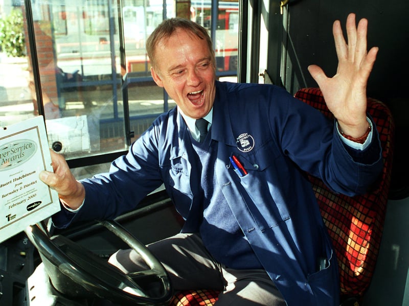 Singing Barnsley bus driver Stuart Hutchinson pictured after winning the South Yorkshire Transport Executive's February Silver Service Award