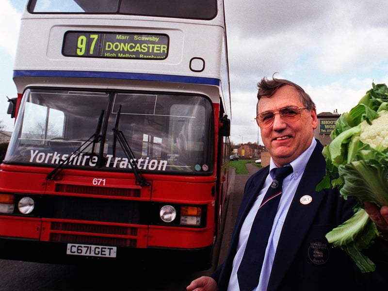 Award-winning bus driver Michael Moore on the Mexborough to Doncaster service with some of the produce from his garden for elderly passengers