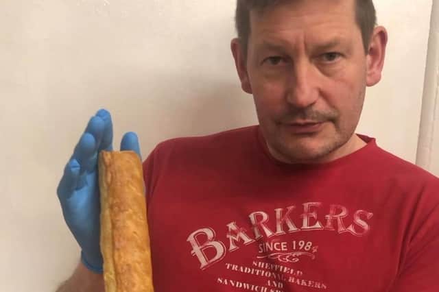 Darren Barker, of Barkers the Bakers, with one of the foot-long sausage rolls being sold at his stores in Lowedges, Greenhill and Norton Lees. He believes they are the longest in Sheffield and possibly the whole of Yorkshire