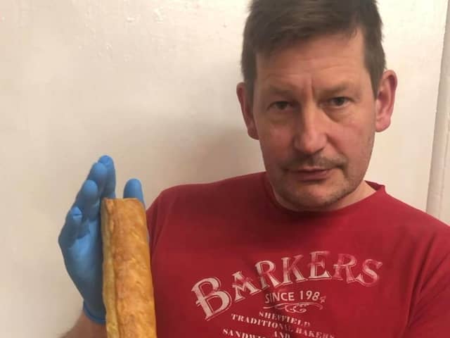 Darren Barker, of Barkers the Bakers, with one of the foot-long sausage rolls being sold at his stores in Lowedges, Greenhill and Norton Lees. He believes they are the longest in Sheffield and possibly the whole of Yorkshire