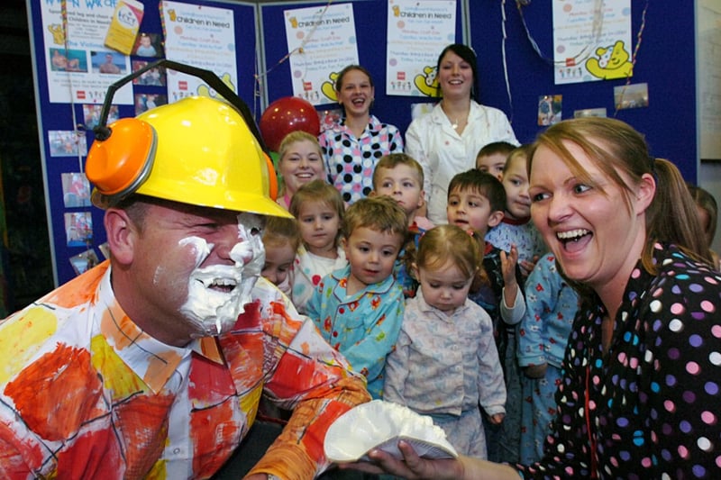 Sean Davison dressed as Bob The Builder and took custard pies in the face for charity at Pallion's Springboard Nursery in 2007.