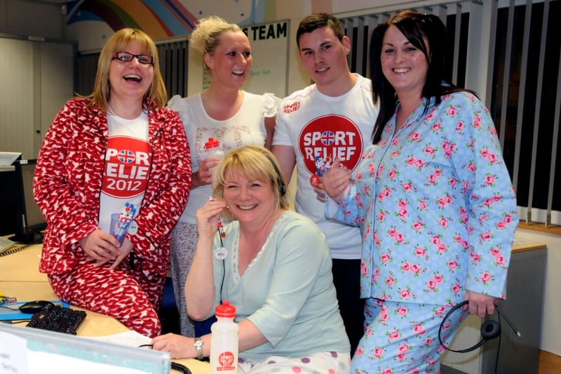Ross Beacher and his colleagues Amanda Henderson, Rachael Bell, Leanne Nicholson and Toni Bilton were raising laughs and money at Barclays Call centre in Doxford Business Park, in 2012.