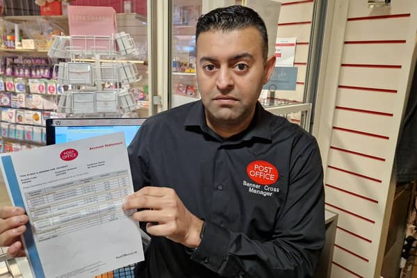 Nasar Raoof, sub-postmaster at Banner Cross Post Office, with losses of £2,324 due, he says, to the Horizon IT system.