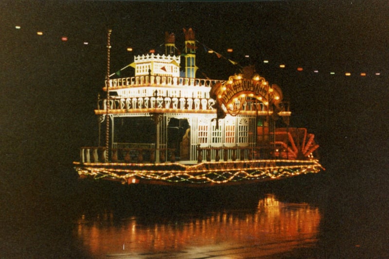 1985 Blackpool Queen, sometimes know as the Mississippi Belle, toured Blackpool Promenade as a mobile illuminated display during the Illuminations. It was a converted milk truck. Picture by reader Robin Shaw