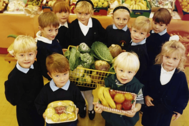 The Mortimer Road Junior School harvest festival in October 1996. Do you recognise any of the pupils? 