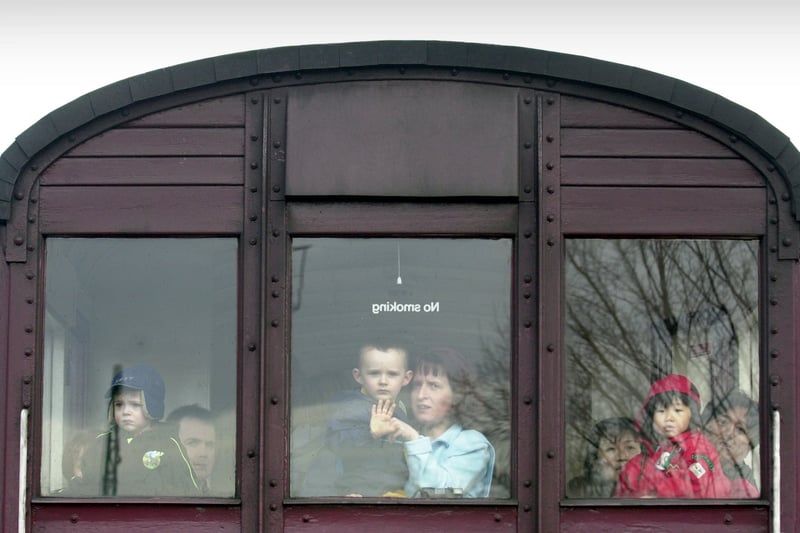 Children wait for Thomas the Tank Engine who was visiting Middleton Railway in March 2001.
