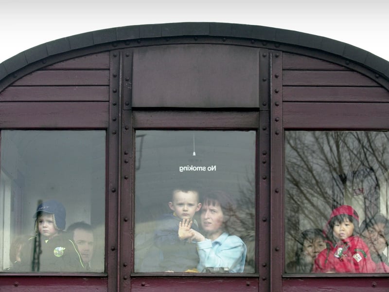 Children wait for Thomas the Tank Engine who was visiting Middleton Railway in March 2001.