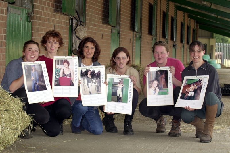 Staff at Middleton Park Equestrian Centre with their calendar in August 2001. Pictured are Kelly West, Sue McCormack, Bev Backhouse, Kelly Harrison, Adele Smith and Carol Blake. 