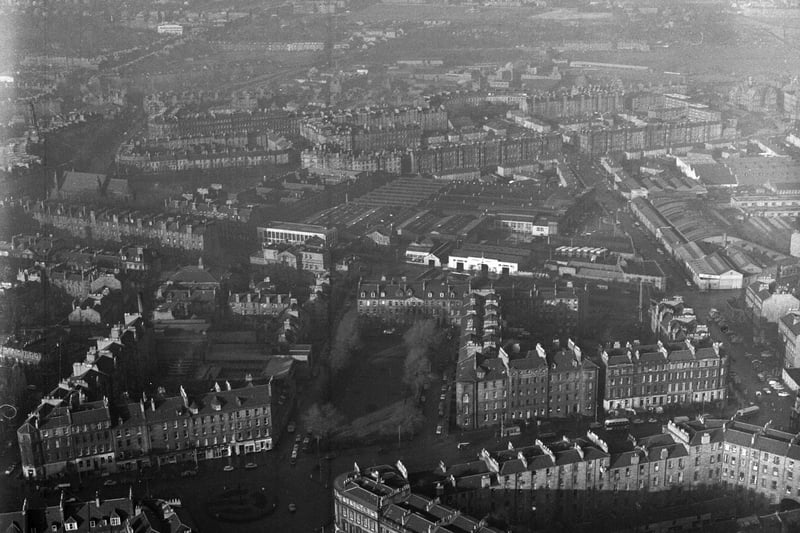 This photo taken in January, 1963 shows the top  of Leith Walk with Gayfield Square in the foreground, looking west.