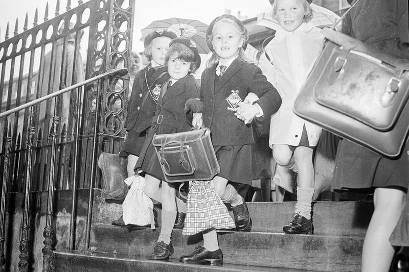 Pupils arrive at the start a new session at Mary Erskine primary school in 1964.