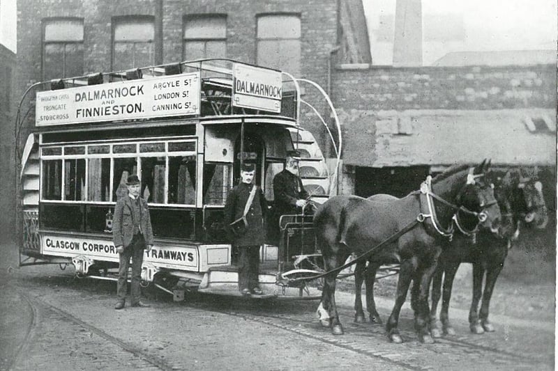 An image of the hard-working horses of the Glasgow Corporation Tramways. When municipal ownership of the trams started in 1894, the City owned over 3,000 horses. The last horse tram ran in 1902.