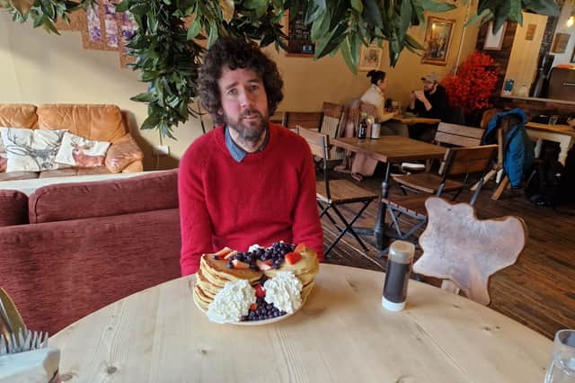 We take on the pancake challenge at The Cabin, in Sheffield city centre, which Giant from Gladiators completed
