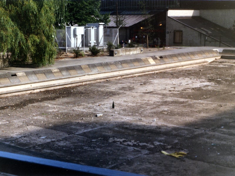 A drained pond in the grounds of Leeds University. The pond was situated adjacent to the Roger Stevens Lecture Theatre.