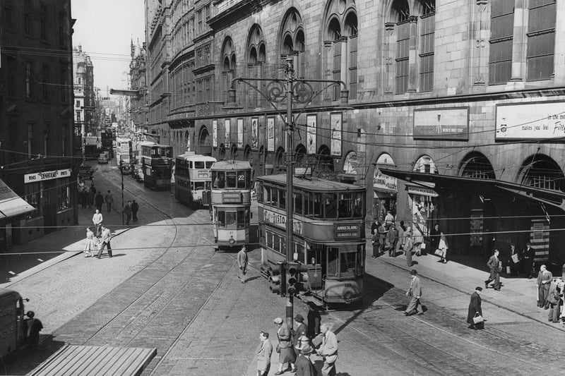 Hope Street doesn't look too different from today - albeit the congestion is now all cars rather than trams