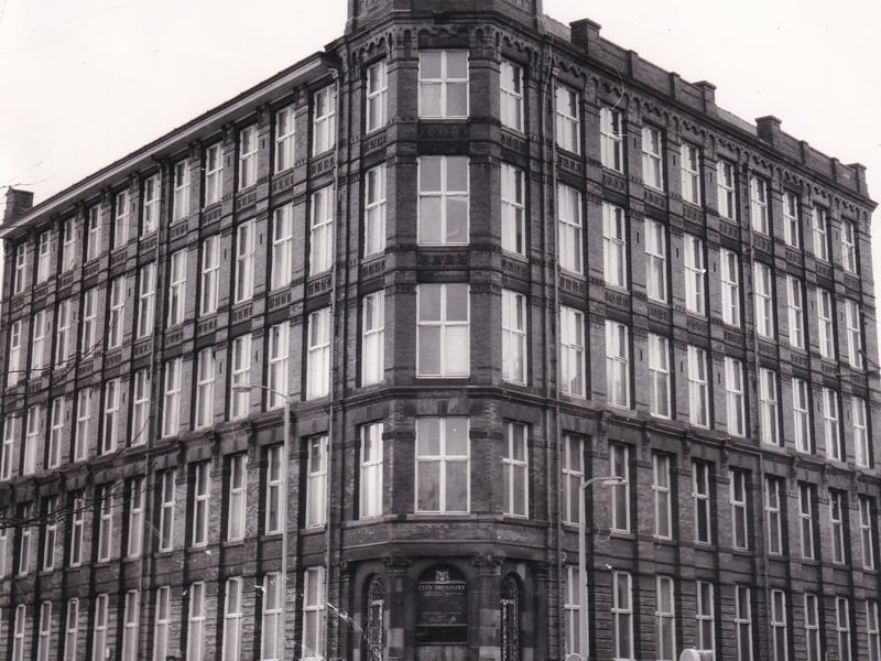 The old rate office in Park Lane which was facing an uncertain future. The vacant building, briefly occupied by squatters in 1984, was affected by plans to build a new magistrates courts complex over the next decade. "It is being considered as part of the new complex," said a Leeds City Council spokesman in May 1985.