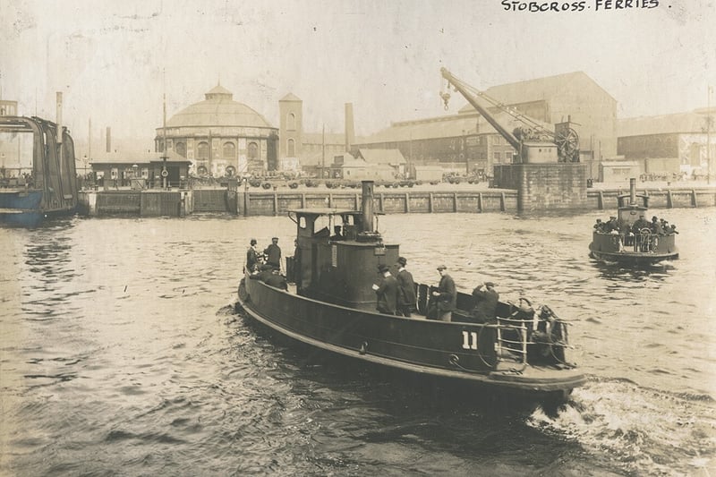 Finneston Ferries heading across the Clyde with the North Rotunda being visible in the background. 