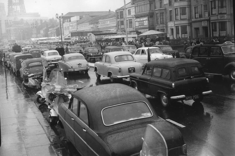 Congestion on the seafront - look at those old cars!