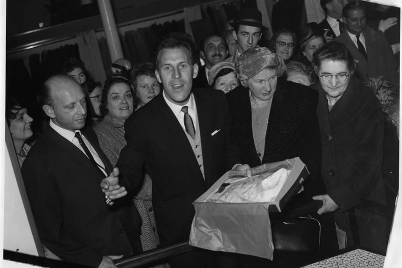 Bruce Forsyth  at the opening of Carley's fashion shop in Birley Street, Blackpool in 1959