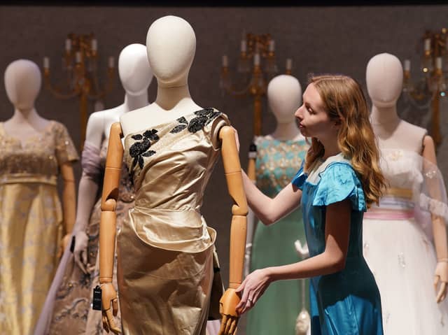 A stolen mannequin from Netflix series The Crown was found in a canal in South Yorkshire. This photo shows props from the series on show at Bonhams ahead of being auctioned