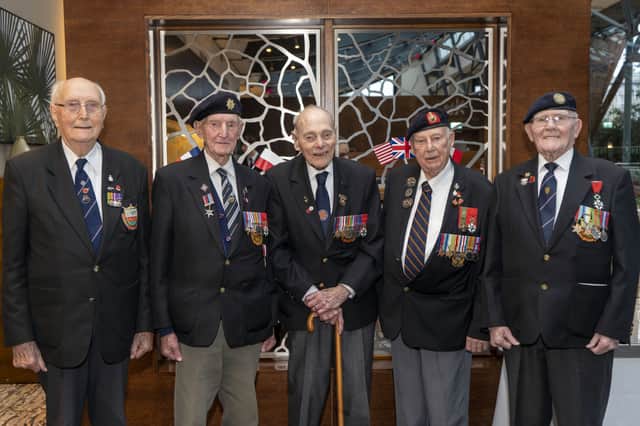 Jack Quinn (second from right) with fellow Normandy veterans in Sheffield. Pictured with him from left to right are Eric Fowler, Cyril Elliott, Gordon Drabble and Frank Baugh