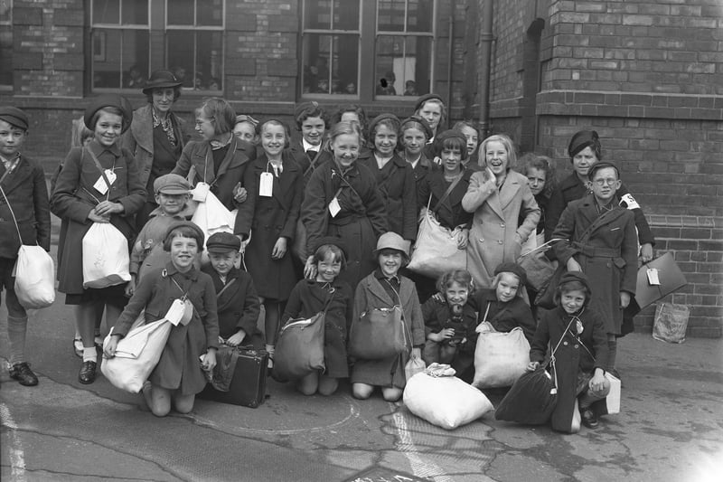 Some of the Chester Road School children who were taken to Yorkshire under the Sunderland Education Authority's evacuation scheme in 1939.