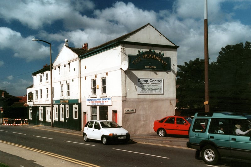 Did you enjoy a drink here back in the day? The Woodman pub on Selby Road pictured in September 2000. It occupies the lower two thirds of the building, the upper third of the being the premises of Halton Repair Centre. 