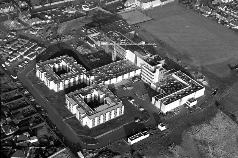 Aerial shot of the new Leith Nautical College being built at  Milton Road East, Edinburgh, taken in December 1976.