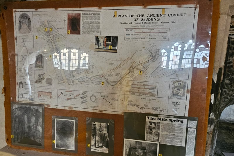 Plans of the ancient conduit of St John’s are on display in the crypt.
