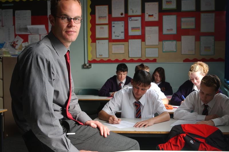This is trainee teacher Axel Buelow in the classroom at Temple Moor High in May 2003.