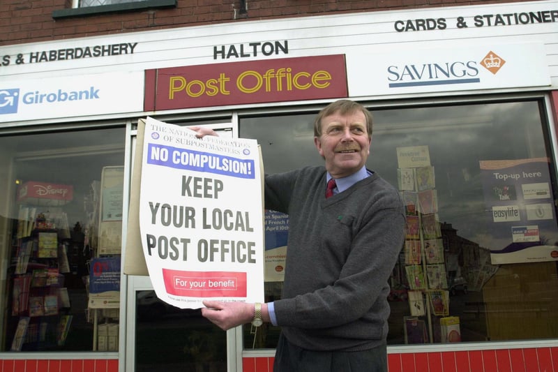 This is sub postmaster Tony Nicholson of Halton Post Office on Cross Green Lane pictured in April 2000. He was set to travel to London to lobby MPs on the planned threat to pay pensions and benefits through bank account from 2003.