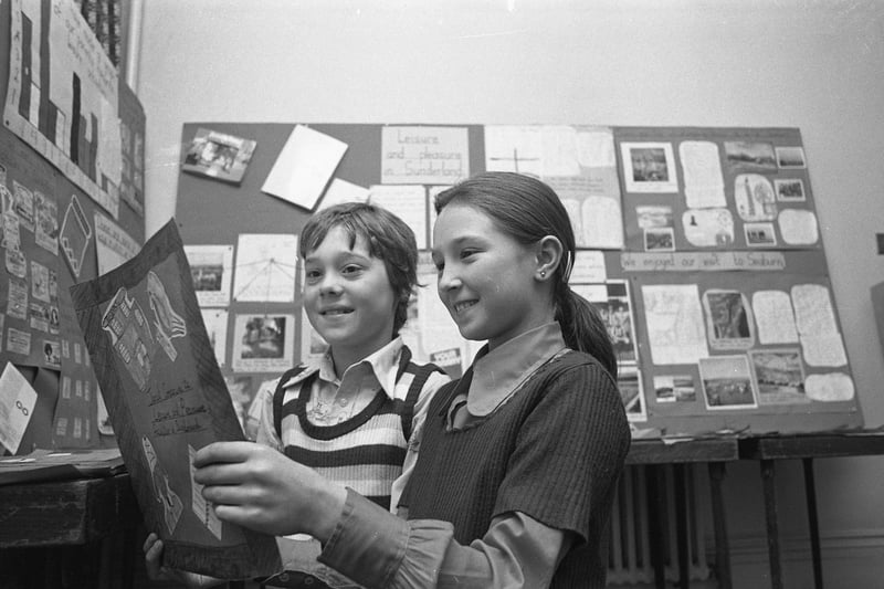 The story of Sunderland seen through the eyes of pupils of Hylton Road Junior School was the theme of an art exhibition held at the centre in 1976.
Pictured are pupils Ian Armstrong and Janet Cooperwaite