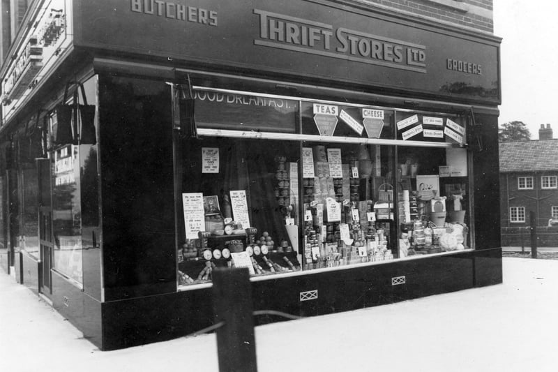 Thrift Stores on Raynville Road with display of food and household goods. Pictured in September 1936.
