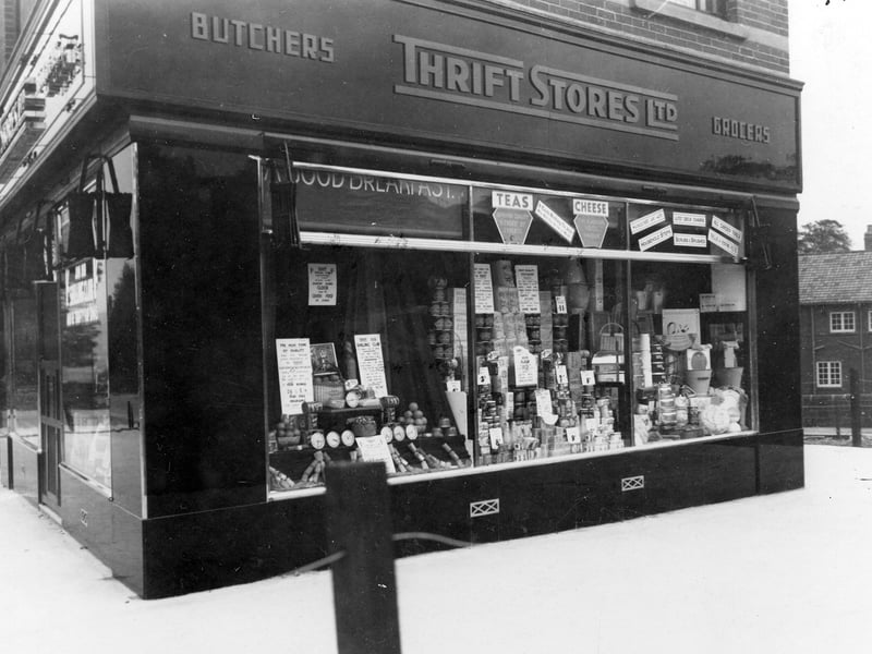 Thrift Stores on Raynville Road with display of food and household goods. Pictured in September 1936.