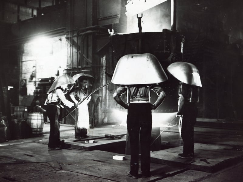 Protection for the workers in this Sheffield steelworks in 1940