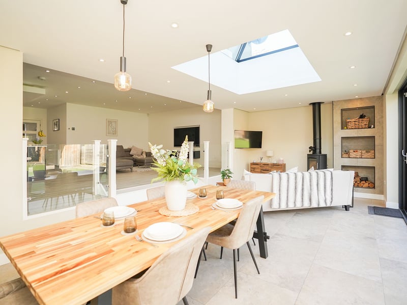 To the rear, this huge, open plan extension brings in an absolute load of light. (Photo courtesy of Redbrik)