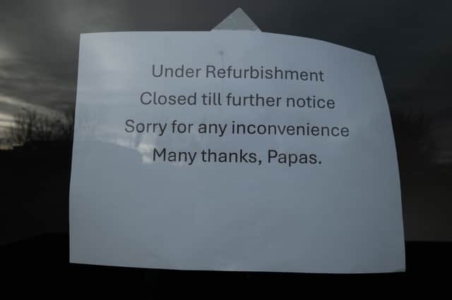 Signs pictured at the fish and chip restaurant read that it was "closed till further notice".