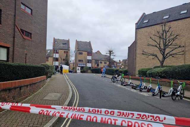 The scene of a fatal police shooting in Bywater Place, Southwark. (Photo by Lynn Rusk)