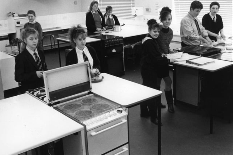 Pupils in the Home Economics area at Mortimer School. Are you pictured in this February 1990 scene?